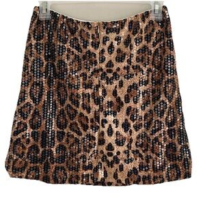 Leopard Print Shimmer Sequin Mini Skirt NWOT Size Small